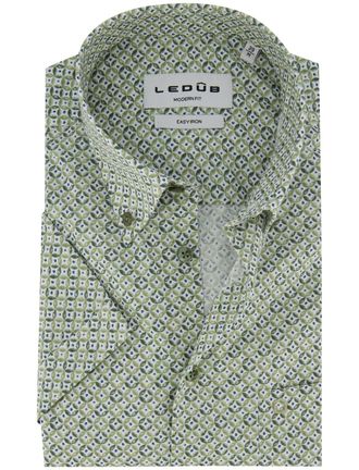 Led&ucirc;b Modern fit groen geprint overhemd Ledub 100% katoen