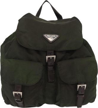 Prada Double Front Pocket Backpack Tessuto Khaki Nylon Backpack Bag (Pre-Owned)