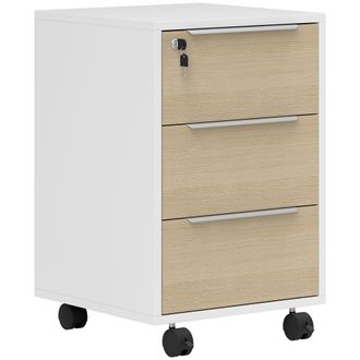 OEM Mueble Archivador Con Ruedas 3 Cajones Cerradura Y 2 Llaves Para Estudio Sal&oacute;n 40x40x63,5 Cm Blanco Y Roble