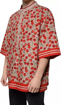 Dolce & Gabbana Mens Beige Cherry Nylon Buttoned Casual Shirt