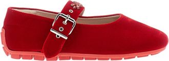 Simone Rocha Red Crystal Strap Velvet Mary Jane Flats
