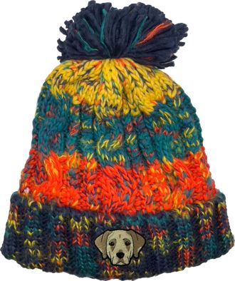 Bang Tidy Clothing Labrador Retriever Pom Pom Beanie Hat - Dog Lovers Gifts for Women Men - Knitted Winter Hats - Embroidered - Acrylic - Camp Fire
