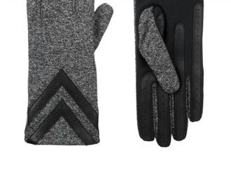 Isotoner Womens Smartdri Smartouch 3 Button Length Chevron Gloves In Black Heather