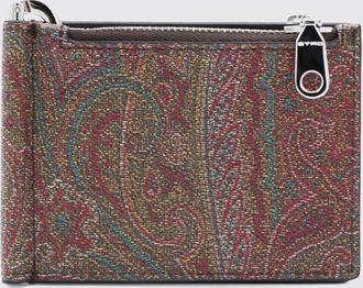 Etro Portacarte bifold in cotone spalmato Paisley con clip fermasoldi