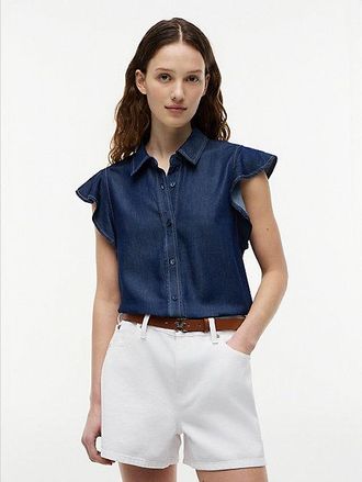 Tommy Hilfiger Camisa vaquera regular de manga casquillo con volante