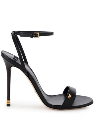 Elisabetta Franchi 100mm logo-plaque leather sandals - Black