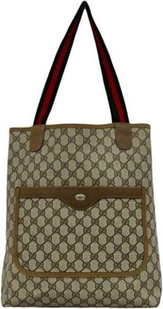 Gucci Pre-owned Canvas Tote Bag - Dames - Vintage Shopper - Bruin - ONE Size - Leer - Vintage