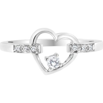 House of Brilliance 14K White Gold 1/8 Cttw Channel Set Round-Cut Diamond Heart Ring at Nordstrom, Size 7