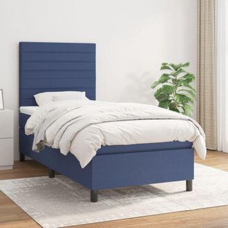 vidaXL Cama Box Spring Con Colch&oacute;n Tela Azul 80x200 Cm Vidaxl