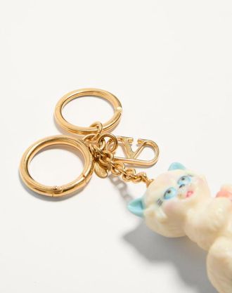 Valentino Garavani Charm Per Borse Con Portachiavi Valentino Garavani Le Chat De La Maison In Nylon Uomo ANTIQUE BRASS/MULTICOLOR UNI