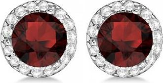 Allurez Lab Grown Diamond and Lab Garnet Earrings Halo 14K White Gold (1.15ct)