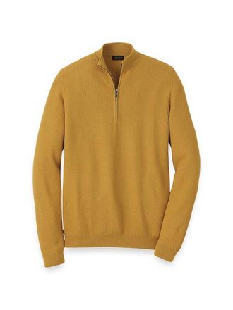 Paul Fredrick Silk Cotton Cashmere Quarter Zip Mock Neck Sweater in Gold at Nordstrom, Size X-Large