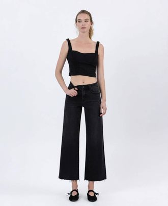 Flying Monkey Raw Hem Ankle Jeans In Black Wash