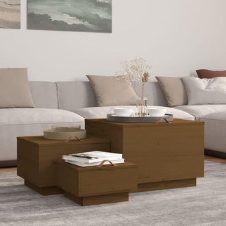 vidaXL Cajas De Almacenaje Con Tapa 3 Pzas Madera Maciza Pino Miel Vidaxl