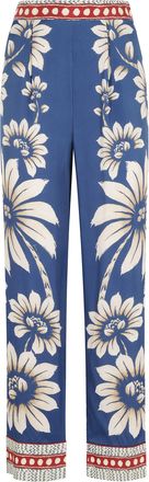 Farm Rio Blue Luna Pajama Fanstasia Printed Viscose Straight-Leg Pants