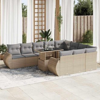 vidaXL Set De Sof&aacute;s De Jard&iacute;n 11pzas Con Cojines Rat&aacute;n Sint&eacute;tico Beige Vidaxl