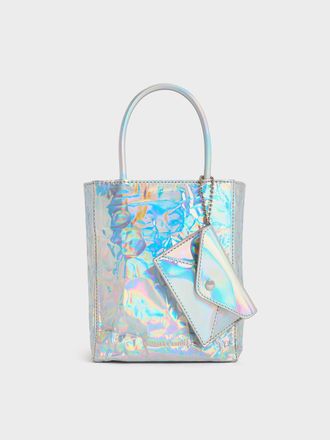 Charles & Keith Matina Holographic Crinkle-Effect Elongated Tote Bag