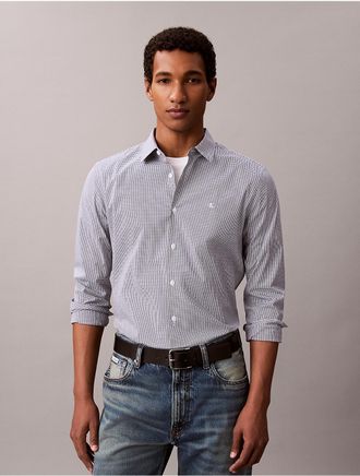 Calvin Klein Mens Cotton Stretch Gingham Slim Button-Down Shirt - Blue - 2XL