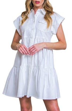 Flying Tomato Short Sleeve Tiered Shirtdress in White at Nordstrom Rack, Size X-Small