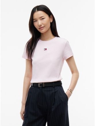 Tommy Hilfiger Womens Mini Flag Logo Favorite T-Shirt - Light Pink - XXL
