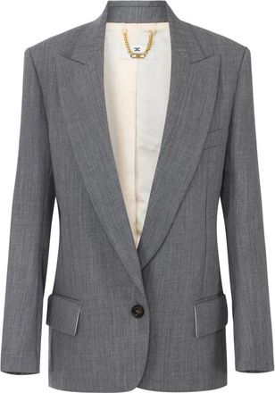 Elisabetta Franchi Single-Breasted Wool Jacket - Dames - Blazers - Grijs - S - Wol - Jassen