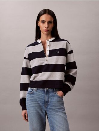 Calvin Klein Jeans Calvin Klein Womens Varsity Stripe Henley Top - Blue - L
