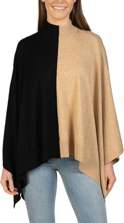 Love Token Two-Toned Mock Neck Poncho In Black/beige