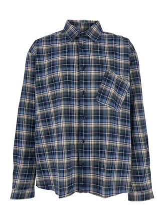 ERL Blue Shirt With Check Pattern And Logo Lettering On The Back In Flannel Man