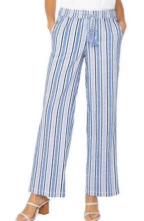 Liverpool L.A. Stripe Linen Blend Drawstring Wide Leg Pants in White Blue Multi Stripe at Nordstrom Rack, Size X-Large