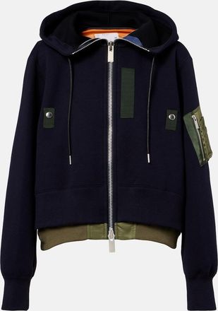 sacai Paneled cotton-blend zip-up hoodie