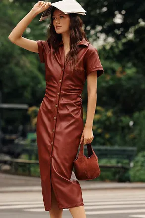 Pilcro Greer Faux Leather Midi Shirtdress