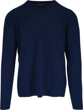Kinross Cashmere V-neck ribbed trims sweater - Blue