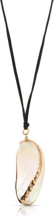 Ettika Shell Pendant Faux Suede Cord Necklace in Black/Ivory at Nordstrom