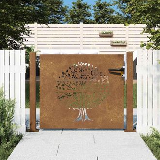 Berkfield Home Garden Gate 105x80 cm Corten Steel Tree Design in Brown