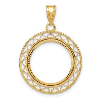 Diamond2Deal 14k Yellow Gold and Diamond-cut Fancy Wire 16.5mm Prong Coin Bezel Pendant