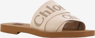 Chloé Flache Pantoletten aus besticktem Leinen Woody