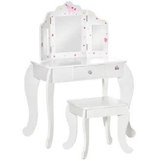 OEM Tocador Infantil Con Taburete Y Espejo Ajustable, Tocador Para Ni&ntilde;as Con Caj&oacute;n, Mesa De Maquillaje Para Ni&ntilde;os Y Ni&ntilde;as De 3-6 A&ntilde;os, Blanco