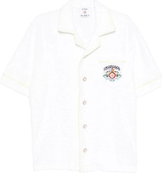 Casablanca Monogram Towelling Short Sleeve Shirt - Heren - Korte mouwen Overhemden - Wit - L - Katoen - Overhemden