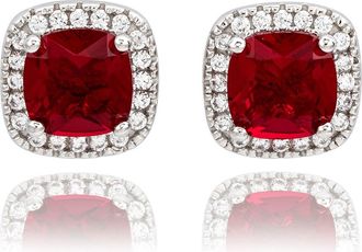 Suzy Levian Cubic Zirconia Halo Stud Earrings in Red at Nordstrom Rack