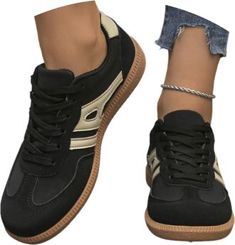 Generic Womens Fashion Platform Sneakers Casual Lightweight Walking Shoes with Slip On Lace Up Design for Athletic Comfort (Black, 5.5)