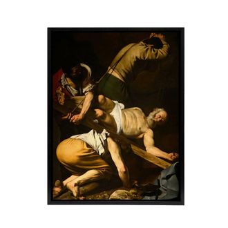 Artery8 Crucifixion of St. Peter Caravaggio Framed Canvas Wall Art Print in Brown | Size: W24 x H32
