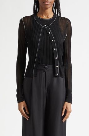 Toccin Crosby Ribbed Button Front Crop Cardigan in Jet/Optic at Nordstrom, Size Xx-Small