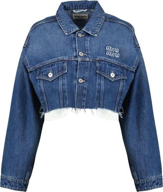 Miu Miu Jassen, Dames, Blauw, M, Denim, Cropped Denim Jacket