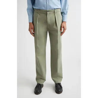 Drake's Games Cotton Herringbone Trousers in Olive at Nordstrom, Size 30