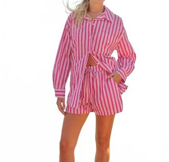 Sundry Stripe Track Short In Fuschia