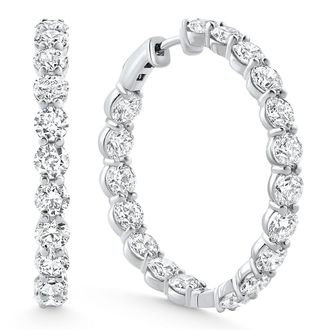 Pompeii3 10Ct TW Round Diamond Inside Outside Hoops Vault Lock 14k White Gold Lab Grown Size: 1.25 Tall
