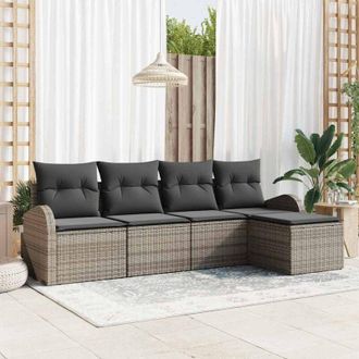 vidaXL Vidaxl - Conjunto De Sof&aacute; De Jard&iacute;n Con Coj&iacute;n 5 Pcs Gris Polirat&aacute;n