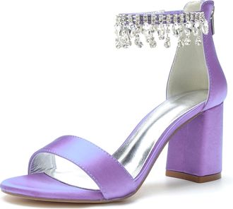 Generic Wedding Shoes Bridal Block Heel Wedding Sandals Satin Prom Party Dress Pumps Open Toe Bridal Shoes Wedding Heels 8Cm,Light Purple,10 UK