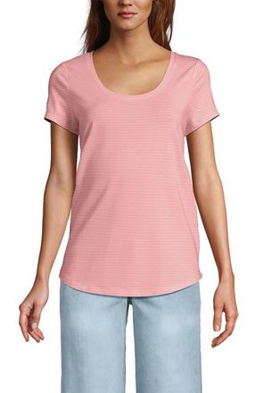 Lands End Lightweight Jersey T-shirt in Sunset Coral Pink Thin Stripe at Nordstrom, Size X-Small P