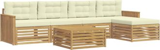 vidaXL Conjunto De Sof&aacute;s De Exterior 6 Uds. Blanco Y Crema Poli&eacute;ster Vidaxl